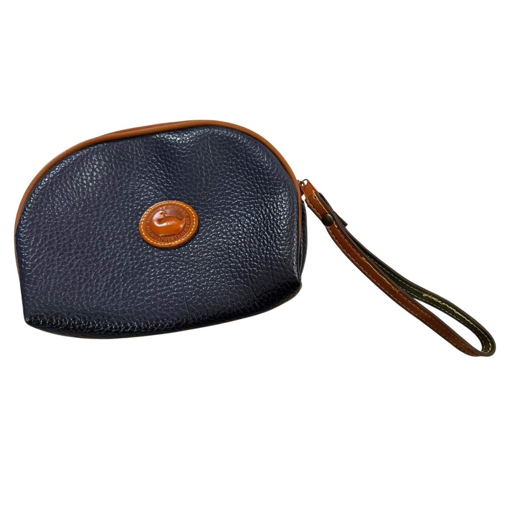 Vintage Dooney & Bourke All Weather Leather Cosmetic Case Wristlet Navy Blue